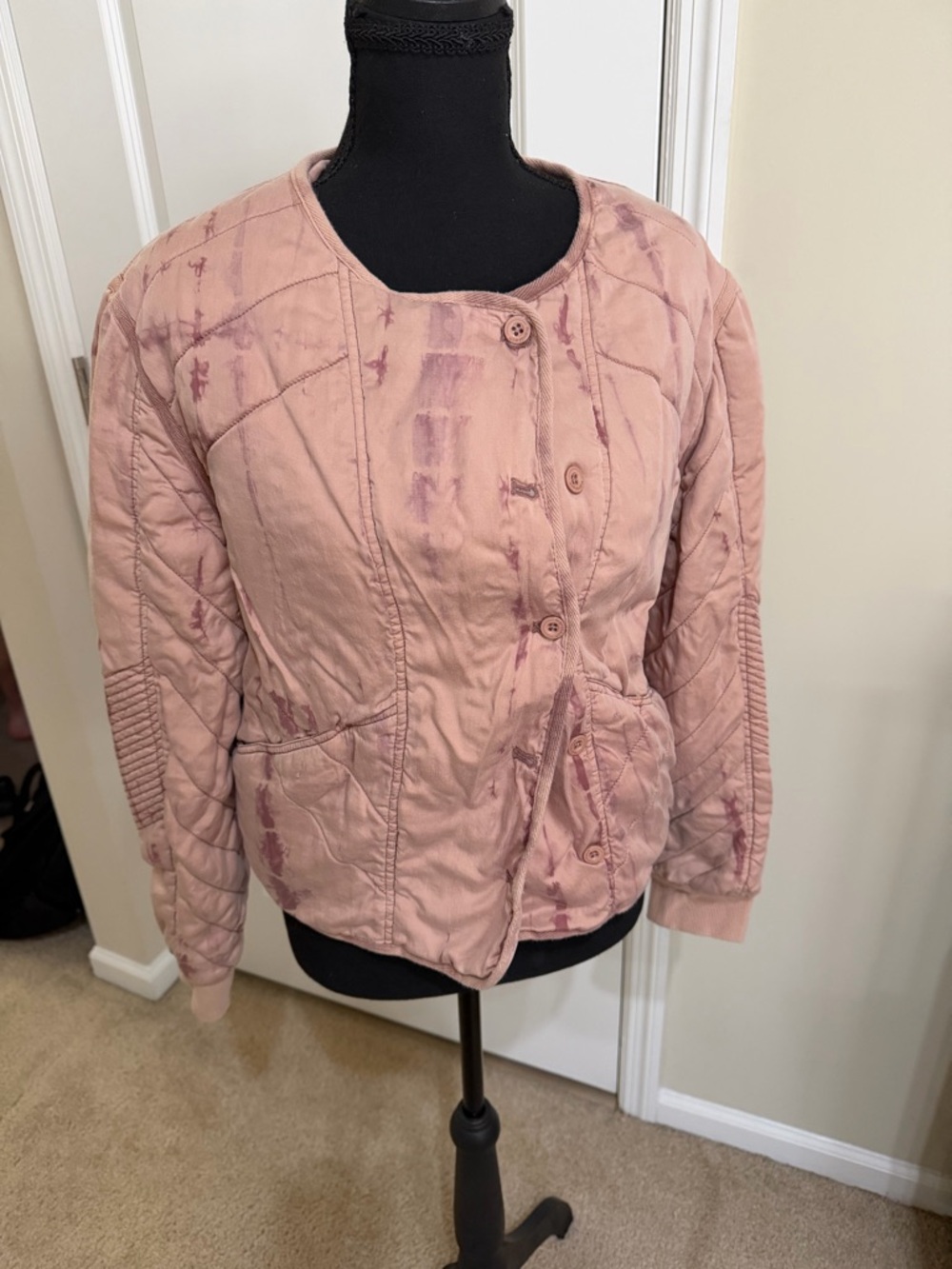 Marrakech Anthro Style Quilted Jacket small pink tie dye moto lightweight